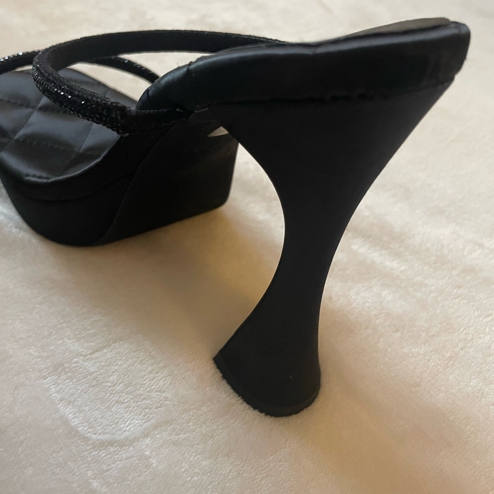Jeffrey Campbell Black Sparkly Quilted Women's Square Toe Sandal Heels - Picture 5 of 10